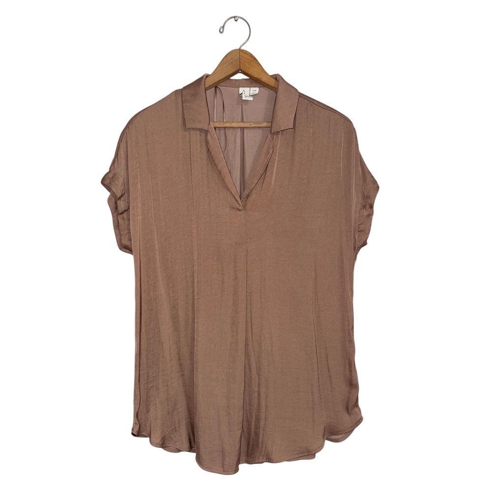 Joie Womens Mauve Satin V-Neck Short Sleeve Blouse Top Small 1258994